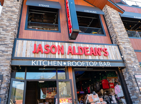 GATLINBURG, TN - 12 MAR 2024: Jason Aldeans Kitchen and Rooftop Bar is the restaurant of the popular country singer.