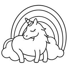Unicorn cuddling with a rainbow,