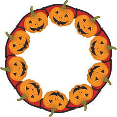 Halloween pumpkin wreath illustration on transparent background.

