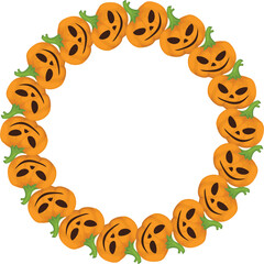 Halloween scary pumkin wreath illustration on transparent background.
