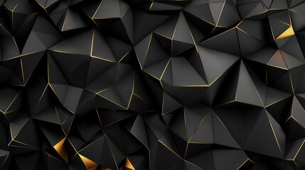 Abstract geometric background with black textured triangles and golden edges.