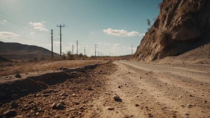 A blurry image of a road with a lot of dirt and debris.