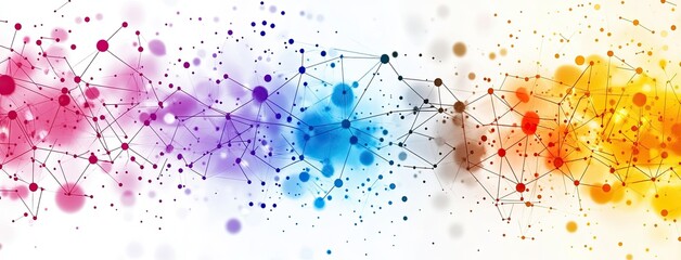Obraz premium 10. A contemporary abstract illustration featuring a colorful network connection design. The geometric pattern includes bright dots and lines on a white background, making it suitable for technology
