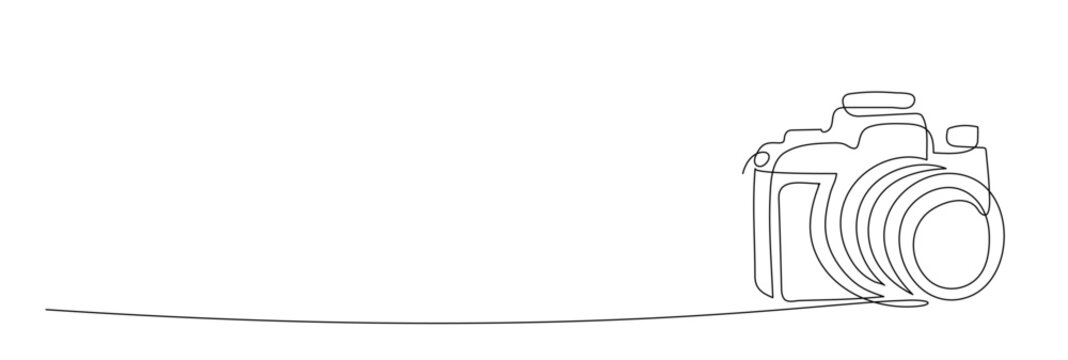 One continuous editable line drawing of camera vector illustration. Editable stroke