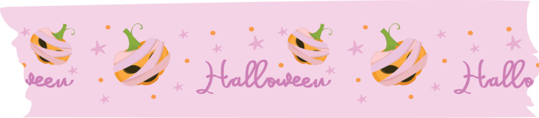 Happy halloween scary pumpkin washi tape on transparent background.

