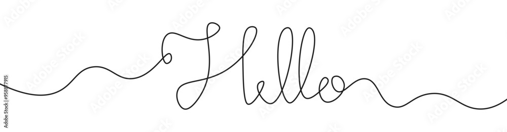 Fototapete hello handwriting one line continuous line drawing card design vector