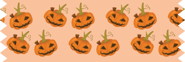 Happy halloween orange pumpkin washi tape on transparent background.
