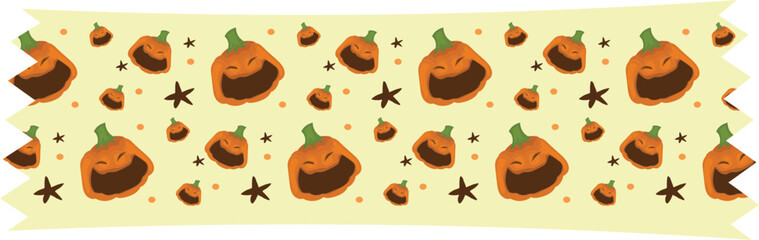 Happy halloween orange pumpkin washi tape on transparent background.
