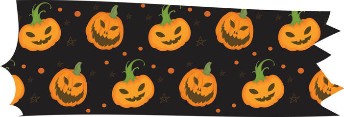Happy halloween orange pumpkin washi tape on transparent background.
