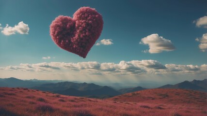 Celestial landscape with a cloud in the shape of a heart.