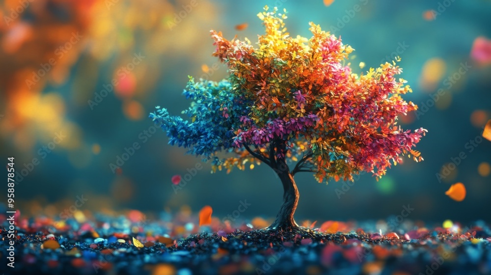 Poster Colorful Tree in Vibrant Autumn Landscape