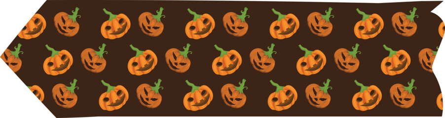 Halloween orange pumpkin washi tape on transparent background.

