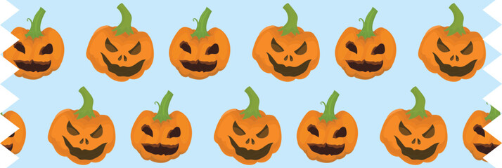 Halloween pumpkin washi tape on transparent background.
