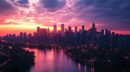 Fototapeta premium Dramatic Cityscape at Sunset