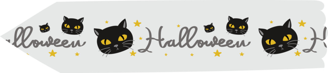 Halloween cat washi tape on transparent background.
