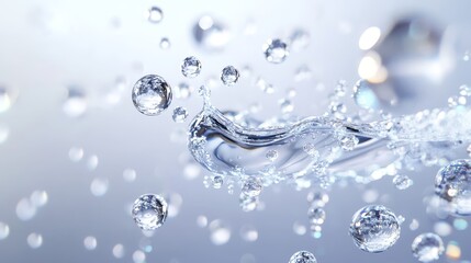 Water Drops Splashing  Crystal Clear  Abstract Background  Blue and White