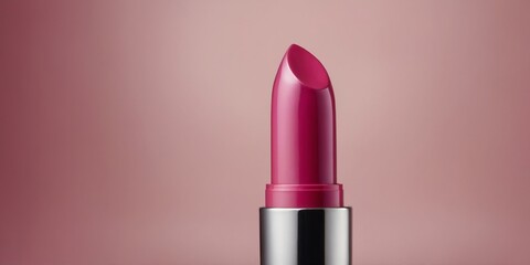 A pink tube of lipstick is shown with a pink background.