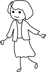 Cartoon girl walk doodle illustration on transparent background.
