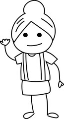 Cartoon girl raise your hand doodle illustration on transparent background.
