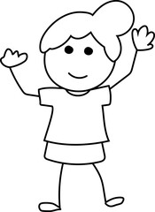 Cartoon girl raise your hand doodle illustration on transparent background.
