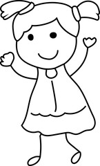 Cartoon girl happy doodle illustration on transparent background.
