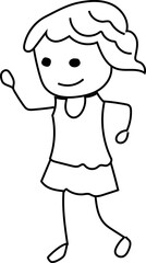 Cartoon girl walk doodle illustration on transparent background.
