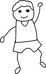 Cartoon boy raise your hand doodle illustration on transparent background.

