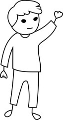 Cartoon boy raise your hand doodle illustration on transparent background.
