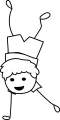 Cartoon boy somersault doodle illustration on transparent background.
