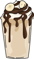 Choco banana milkshake illustration on transparent background.

