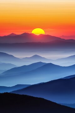 Sunrise over a mountain range, symbolizing the start of a new journey