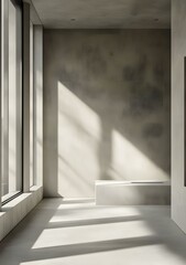 Obraz premium Minimalist Concrete Room with Window and Sunlight