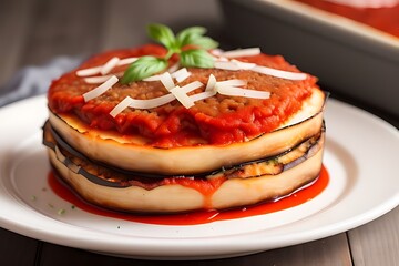 Eggplant Parmigiana with marinara and cheese

