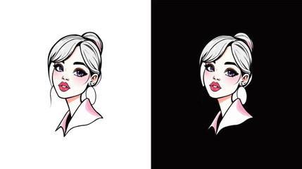 editable Beautiful girl cartoon face illustration. Cute anime gamer girl cartoon mascot logo vector  © Sakib