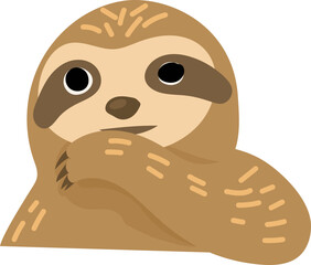 Cartoon cute sloth illustration on transparent background.

