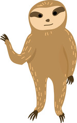 Cartoon cute sloth illustration on transparent background.
