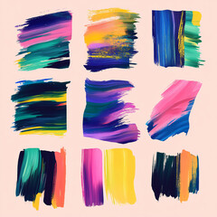 Naklejka premium A set of abstract brushstroke textures with vivid colors. 