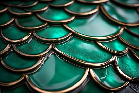 Dragon scales, emerald green, reflecting light create a dazzling display of color and strength