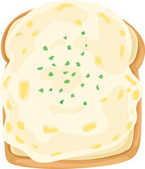 Scrambled eggs with toast cartoon doodle illustration on transparent background.
