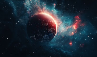 Obraz premium A Digital Planet in a Starry Nebula