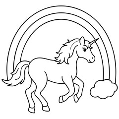 Unicorn galloping through a rainbow arch