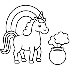 Unicorn and rainbow with a pot of gold