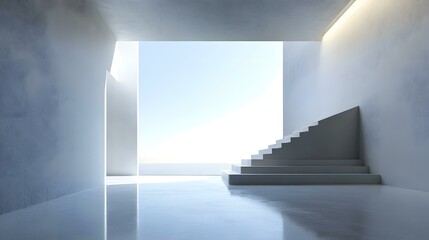 Fototapeta premium Modern Minimalist Architecture with Ocean View and Staircase