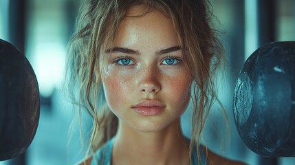 Naklejka premium portrait of young muscular woman in gym routine workout for physical and mental health