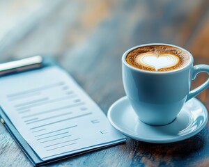 Morning Routine, A vibrant scene featuring a steaming coffee cup beside a neatly arranged to-do list, capturing the essence of a productive start.