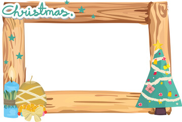 Christmas frame with christmas tree illustration on transparent background.
