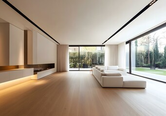 Modern Living Room With Large Windows And White Sofa