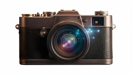 Advanced Flat Camera with Interactive Holographic Settings on White Surface - Smart Business Concept in Simple Vector Illustration