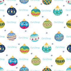 Blue christmas ball seamless pattern background.
