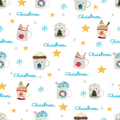 Obraz premium Christmas hot drink with white mug seamless pattern background. 